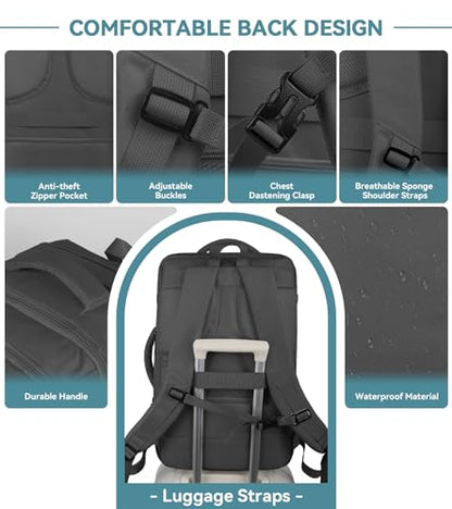 AREYTECO Travel Backpack, 50L Expandable Extra Large Laptop Backpack, Carry On Backpack Water Resistant Business Suitcase Daypack Bag Fits 17 Inch Laptops, Travel Gifts for Men Women, Black - color: Black, size: 17.3 Inch (20''x13''x10'')