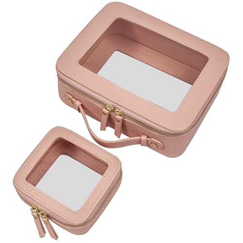 LETGO 2 Pcs Clear Makeup Bags with Zipper Toiletry Bags for Car Essentials Cosmetic Purse Pouches PVC Transparent Storage Pouch Travel Portable Beach Essentials Organizer for Women(Mini+Large Nude) - color: Nude, style: Mini&large