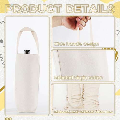24 Pcs Canvas Wine Bags with Handle, 12 x 7.5 x 5.5 Inch Reusable Washable Wine Carrier Tote Sublimation DIY Blank Bottle Gift Totes Cotton Carrier Wine Bag for Weddings Christmas Birthdays Party