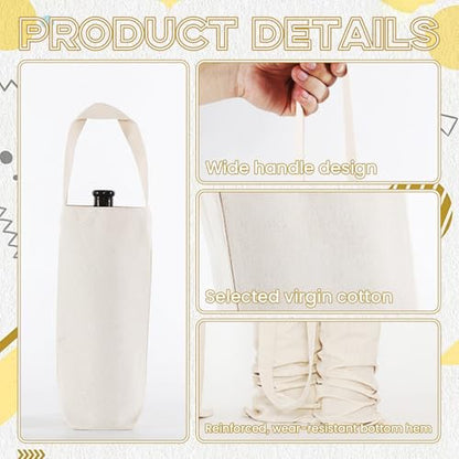 24 Pcs Canvas Wine Bags with Handle, 12 x 7.5 x 5.5 Inch Reusable Washable Wine Carrier Tote Sublimation DIY Blank Bottle Gift Totes Cotton Carrier Wine Bag for Weddings Christmas Birthdays Party