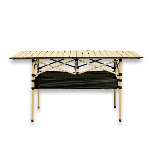 Outdoor Folding Table, 7.93LBS Ultralight Camping Table with Built-in Storage & Carry Bag, 225LBS Heavy Duty Aluminum Tabletop Carbon Steel Frame for Camping, Picnic, Beach, BBQ - color: Yellow