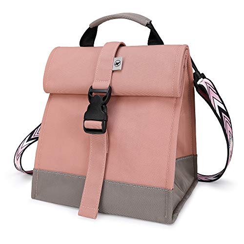 SUNNY BIRD Insulated Lunch Bag Pink Lunch Box Small Cooler Bag for Women, Girls, Adults and Teens (Pink with pink shoulder strap) - color: Pink with pink shoulder strap