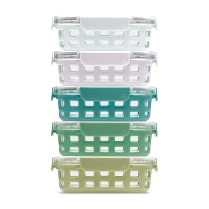 Ello Duraglass 3.4 Cup Meal Prep Sets 10Pc, 5 Pack Set- Glass Food Storage Container with Silicone Sleeve and Airtight BPA-Free Plastic Lids, Dishwasher, Microwave, and Freezer Safe, Olive Tree - color: Olive Tree