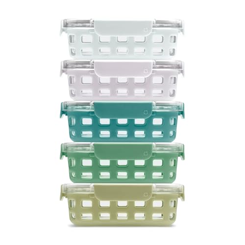 Ello Duraglass 3.4 Cup Meal Prep Sets 10Pc, 5 Pack Set- Glass Food Storage Container with Silicone Sleeve and Airtight BPA-Free Plastic Lids, Dishwasher, Microwave, and Freezer Safe, Olive Tree - color: Olive Tree