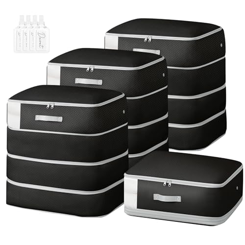 Comforter Storage Bag - 130L Large Capacity Blanket Storage Bags 4-Layer Ultra Space Saving Self Compression Organizer, Washable Compression Bags for Storage Comforter Blanket, 4-Pack, Black - color: Black, size: 4 Pack
