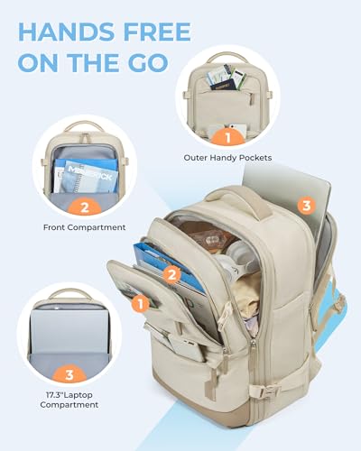 BAGSMART Compression Travel Backpack, 37L Expandable Carry On Backpack with Packing Cubes, Water Resistant Weekender Backpack with Shoe Bag, Warm Beige - color: Warm Beige