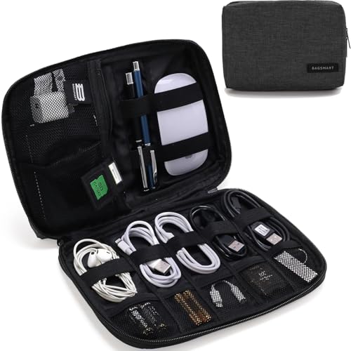 BAGSMART Electronics Organizer Travel Case, Small Cord Bag for Travel Essentials, Tech bag for Men Women, Cable Organizer for Phone, SD Card, Black - color: Black