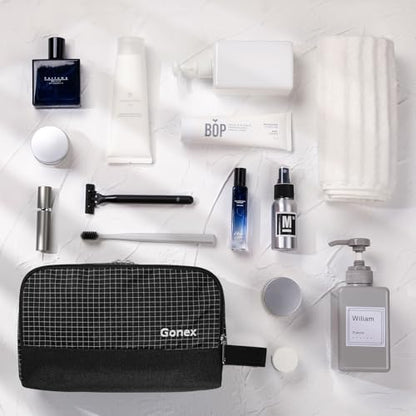Gonex Travel Toiletry Bag Nylon, Shaving Bag Toiletry Organizer Check Patten (Black) - color: Check Patten (Black)