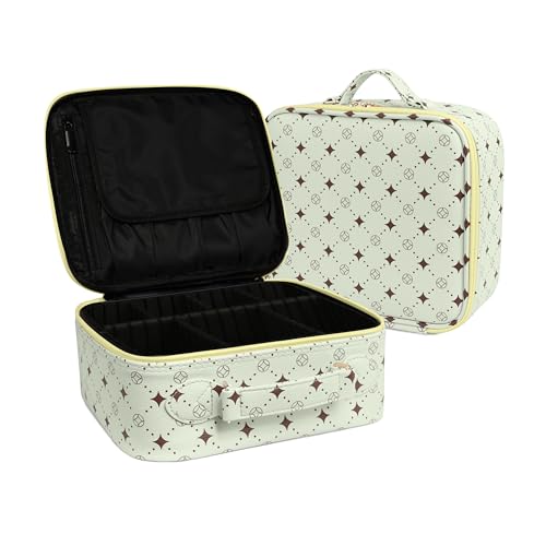 M Y U R E N Travel Makeup Bag,Waterproof Cosmetic Organizer, Adjustable Dividers,Portability Cosmetic Train Case,Makeup organizer,Gift for Women,Girls Gift (Green+Yello) - color: Green+Yello
