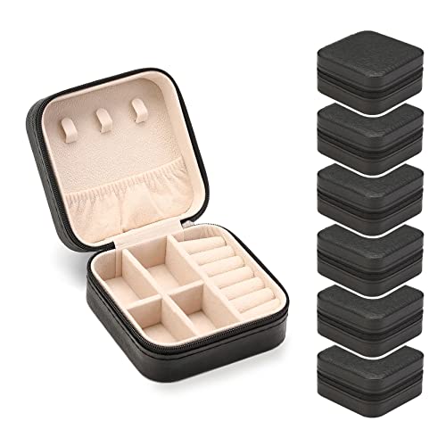 ZPROW Travel Jewelry Case, Mini Portable Jewelry Travel Boxes, Small Jewelry Organizer for Rings, Earrings, Pendants, Watches, Necklaces, Lipsticks Organizer Storage Holder Case (Black-6packs) - color: A6 - Black 6 Packs