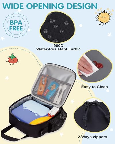 Tactical-style Lunch Bag 5L Kids Lunch Bag with Adjustable Shoulder Strap Easy to Clean Leakproof Wipeable liner Toddler Lunch Box Bag for Boys Girls School and Daycare - color: Black
