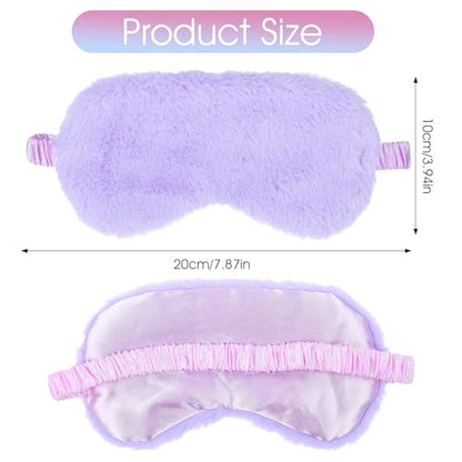 2 Pcs Plush Eye Mask Soft Sleeping Blindfold Eye Cover Comfortable Furry Faux Fur Sleeping Mask Satin Nap Night Eyeshade Cover for Women Men Gift (Rose, Violet) - color: Rose&violet