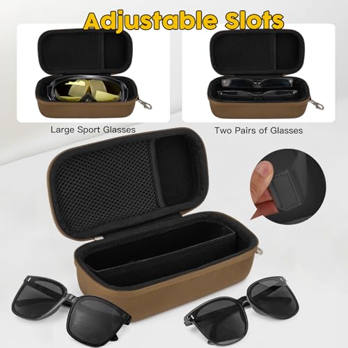 Double Eyeglasses Case,Hard Shell Glasses Case Travel Sunglasses Organizer with Adjustable Slot & Clip for Men Women - color: Brown