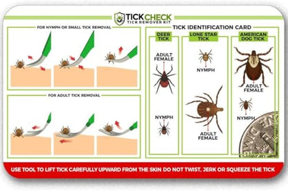 TickCheck Premium Tick Remover Kit - Stainless Steel Tick Remover + Tweezers, Leather Case, and Free Pocket Tick Identification Card (1 Set)