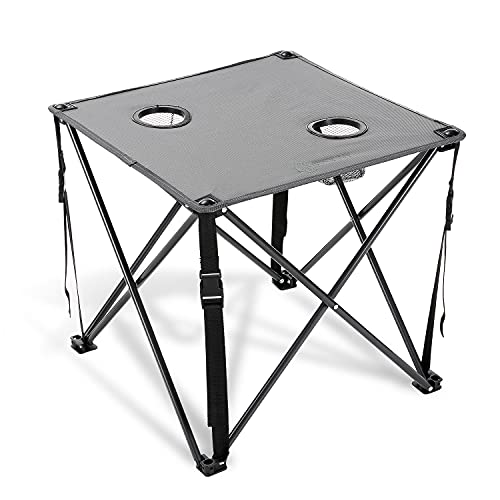 ARROWHEAD OUTDOOR 26” (66cm) Portable Camping Folding Table, 2 Cup Holders, Square, Carrying Case, Steel Frame, High-Grade 600D Canvas - color: Grey