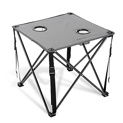 ARROWHEAD OUTDOOR 26” (66cm) Portable Camping Folding Table, 2 Cup Holders, Square, Carrying Case, Steel Frame, High-Grade 600D Canvas - color: Grey