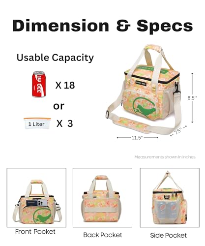 SUNNY BIRD 12L Large Insulated Lunch Bag, Leakproof and Foldable Lunch Cooler Box for Women Adult and Men, Fits 18 Cans (Grapefruit Pink) - color: Grapefruit Pink