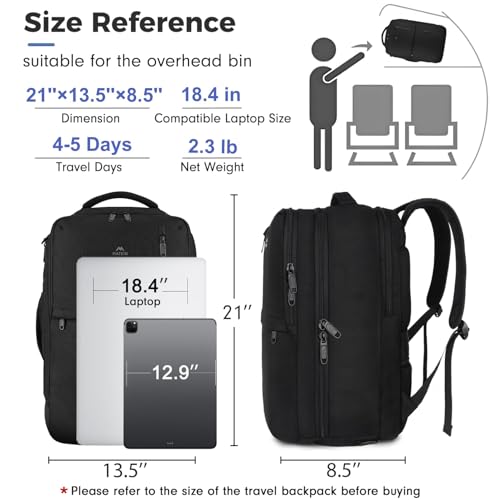 MATEIN Extra Large 45L Travel Laptop Backpack, Airline Approved Carry on Backpack with Shoe Compartment, Water Resistant Luggage College Overnight Weekender Travel Bag Fit 18" Laptop, Black - color: Black, size: XX-Large