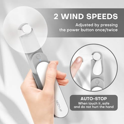 Portable mini handheld Fan, small Rechargeable Personal Fan for 9-15 Hours Runtime, Pocket Design for Travel/Women Essentials/vacation/beach/vacation/airplane/disney - color: White