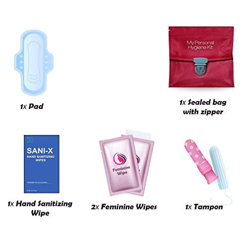 Menstrual Kit All-in-One 10 Pack | Convenience on the Go | Period Kit Pack for Travelling, Tweens & Teenagers or just When You’re Out | Individually Wrapped Feminine Hygiene Product (Red Purse) - color: Red Purse