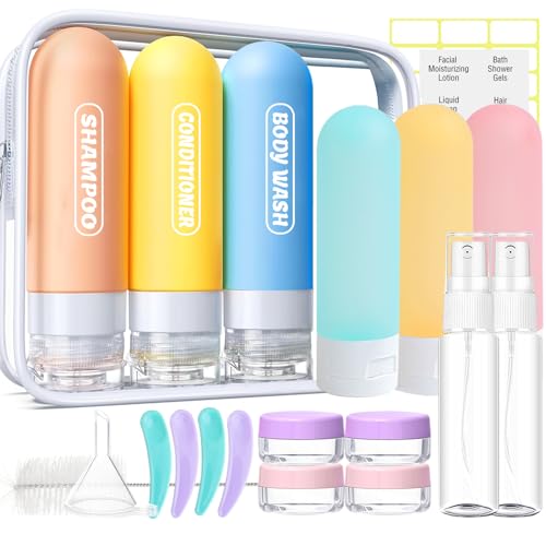 20 Pack Travel Bottles Set, TSA Approved Travel Size Toiletries Containers, Leak Proof Shampoo and Conditioner Bottles, Refillable Travel Essentials Toiletry Bottles (Light Color) - color: light color