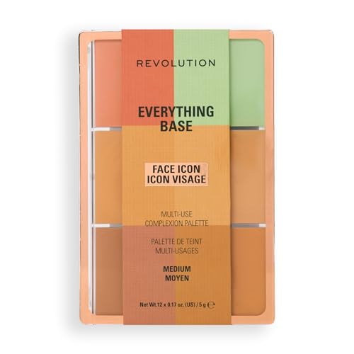 Revolution Everything Base Face Icon Complexion Palette, Multi-Use Cream Contour, Concealer, Corrector, Highlighter & Blush Kit, Vegan & Cruelty-Free, Medium - color: Medium