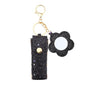 Sisadodo Glitter Lip Oil Holder Key Chains for Woman Lipstick Case with Mirror Lip Balm Keychain for Lipstick Case Keychain - color: Black-flower