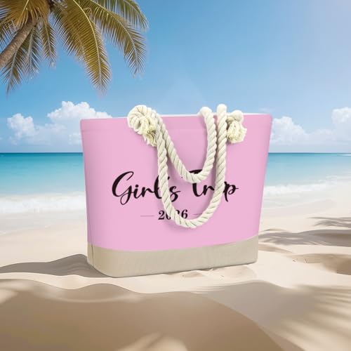 Fokongna Tote Bag For Women, Beach Bag Best Friend Travel Birthday Gifts, Travel Parties Vacation Shopping Essentials - color: Girls Trip Pink