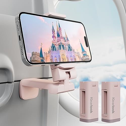 2 Pack Klearlook Universal Airplane Phone Holder, 360° Rotatable Phone Mount for Airplane Tray Table & Desk, Hands-Free Adjustable Phone Stand for Flight Essentials Must Have Accessories - color: Pink