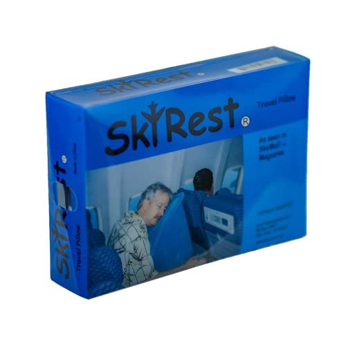 SkyRest® Inflatable Head Neck Rest Travel Pillow - Portable Patented Design Napping Pillows for Airplanes Buses Cars Office Trains Outdoor Camping - Gift for Men Women