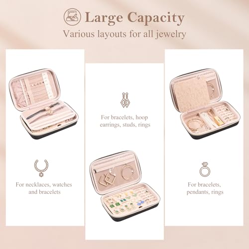 ProCase Large Travel Jewelry Organizer Case, Jewellry Home Storage Book Ring Binder with Clear Pockets for Presentation, Zippered Pouch Bag for Earrings Necklaces Bracelets -Black, Non-loose-leaf - color: Black, size: Large, Non-loose-leaf