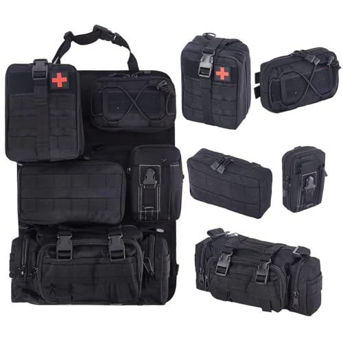 BXBXHD 6 Pack Tactical Truck Organizer Back Seat Storage Car Seat Storage Bag Molle Panels for vehicles, Car and SUV with Lots of Handy Compartments (Black) - color: Black