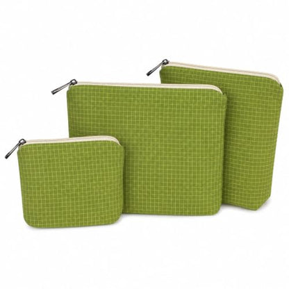 Small Zipper Pouches for Purse, 3 Pack Green Checkered Nylon Pouch Set, Purse Organizer Pouches for Makeup, Cards, Keys, Cables & Travel Essentials - color: GreenPlaid/Nylon