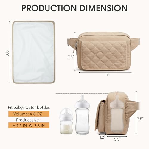 G4Free Small Diaper Bag for Baby Girl and Boy, Mini Sling Diaper Bag Fanny Pack with Portable Changing Pad - color: Khaki