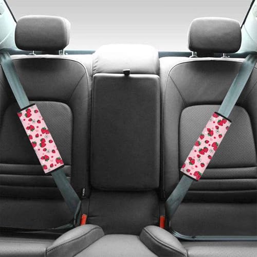 Cute Strawberry 2Pcs Car Seat Belt Cover Pads,Seat Belt Cushion Comfortable Anti-Slip Universal Auto Seat Straps for Vehicle Truck SUV Van Sedan - color: Cute Red Strawberry