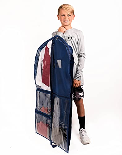Waterproof Hanging Garment Bag 40 inch Clothes Bag with Gusset, 5 Pockets & Side Zip for Dance Costumes, Sports, Skating, Theatre, Beauty Pageants,Cheer & More by Kendall Country, Navy Blue - color: Royal Blue, size: 40 inch
