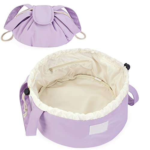 Narwey Barrel Drawstring Makeup Bag Large Cosmetic Bag Make up Bags Toiletry Bag Travel Bags for Toiletries Organizer for Women Gift for Teen Girls (Purple) (Patent) - color: A-Purple
