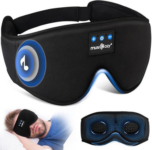 MUSICOZY Sleep Headphones, Bluetooth 5.4 Sleep Mask Headband Headphones Sleeping Eye Mask, Wireless Music Earbuds Earphones with HD Stereo Speakers for Side Sleepers, Cool Gadgets Unique Gift - color: Dark Black