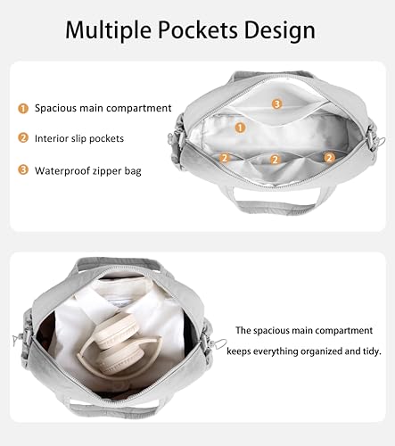 Lightweight Travel Duffle Bag for Women, Quilted Puffy Weekender with Wet Pocket for Gym, Overnight, Personal Item Carry On, Light Grey - color: Light Grey