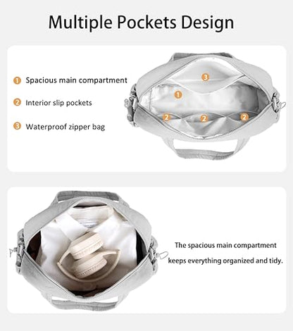 Lightweight Travel Duffle Bag for Women, Quilted Puffy Weekender with Wet Pocket for Gym, Overnight, Personal Item Carry On, Light Grey - color: Light Grey