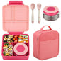 Bento Lunch Box Set for Kids with 8oz Soup Thermo, Leak-Proof Lunch Containers with 4 Compartment, Kids Thermo Hot Food Jar and Insulated Lunch Bag for Kid to School-Pink - color: Pink