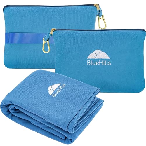BlueHills Travel Blanket Pillow Compact Lightweight Pocket Size Airplane Traveling Essential Flight Trip Throw in Bag Portable Case Plane Accessory Teal Blue L03 - color: L03-teal