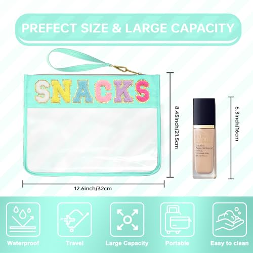 Siwara Snack Bags Clear Pouch Travel Makeup Bag Chenille Letter Bags for Zipper Pouch Clear Cosmetic Bag Clearly Tote Bag Makeup Travel Bags for Women - color: Green-Snack
