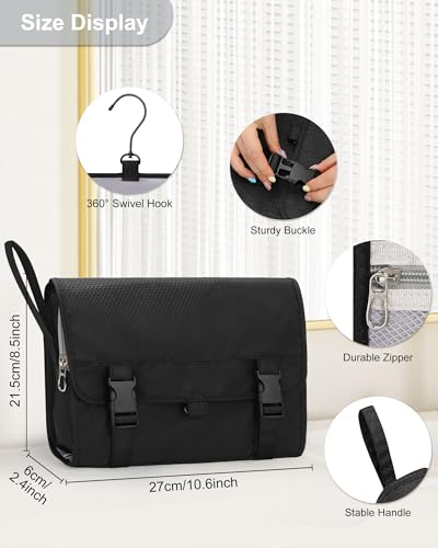 Travel Hanging Toiletry Bag with Makeup Brush Board, Portable Toiletries Bag with Hanging Hook, Water Resistant Wash Bag, Makeup Organizer with Cosmetics for Full Sized Travel Essentials - Black - color: 01A Black with Makeup Board, size: Large