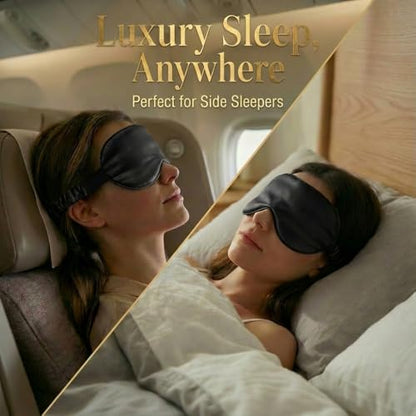 MATASSE 100% Mulberry Silk Sleep Mask 22 Momme Grade 6A - 3D Contoured Eye Mask for Sleeping, 14mm Deep Eye Cups, Total Blackout Blindfold for Women Men, Adjustable Strap, Side Sleeper (Black) - color: Black