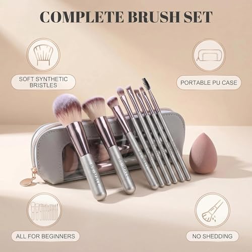 Travel Makeup Brush Set BS-MALL14 PCS Professional Makeup Brushes with Case & Sponge for Foundation, Concealer, Powder, Blush & Eyeshadow, Soft Synthetic Brush Kit for Women, Beginners & Travelers - color: Champagne