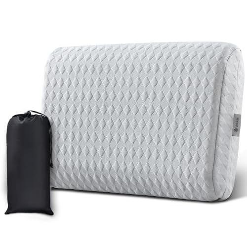 Vekkia Travel Pillow with Memory Foam, Portable and Compressible Camping Pillow with Washable Cover, Ergonomic Supportive for Sleeping, Ideal for Adults & Kids Travel, Hiking, Airplane, Car (Gray S) - color: Gray, size: Small