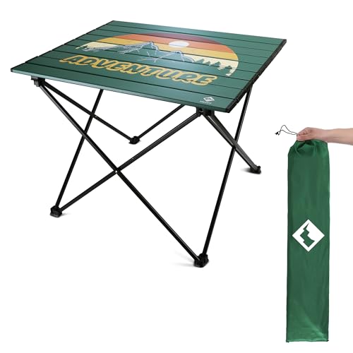 VILLEY Portable Camping Side Table, Ultralight Aluminum Folding Table with Mountain Silhouette Print and Carry Bag for Camping, Picnic, Beach, Travel - color: Green, size: Large 24'', style: Mountain Silhouette