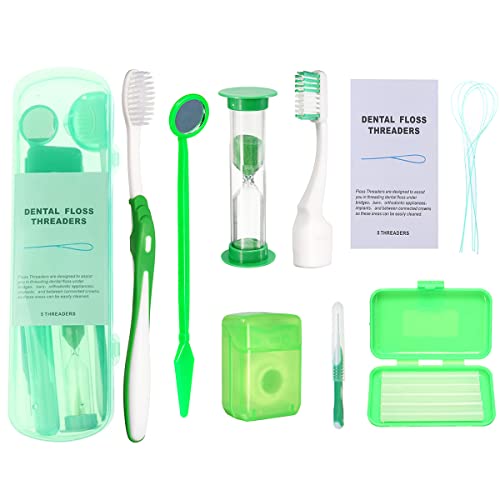 Braces Cleaning Kit for Teeth, Portable Orthodontic Toothbrush Kit Oral Care Dental Travel Kit - Interdental Brush Dental Wax Dental Floss Toothbrush Box (Green B) - color: Green B
