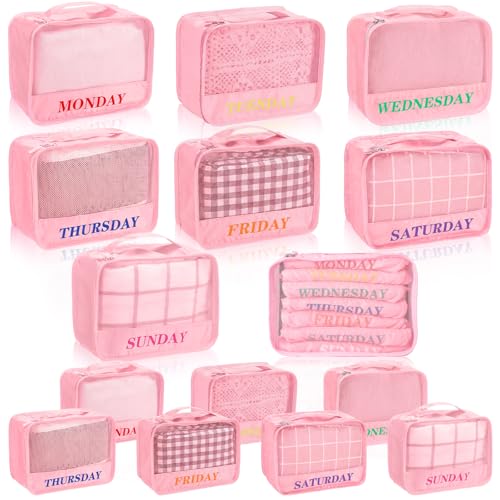Days of Week Packing Cubes Weekly Organizer Travel Storage Bag School Clothes for Kids Summer Camp Family(9x7x3inch,Pink,15) - color: Pink, size: 9x7x3inch